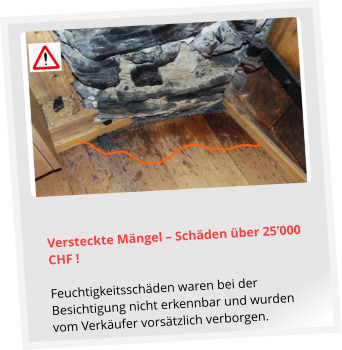 Versteckte Mängel – Schäden über 25’000 CHF !  Feuchtigkeitsschäden waren bei der Besichtigung nicht erkennbar und wurden vom Verkäufer vorsätzlich verborgen.